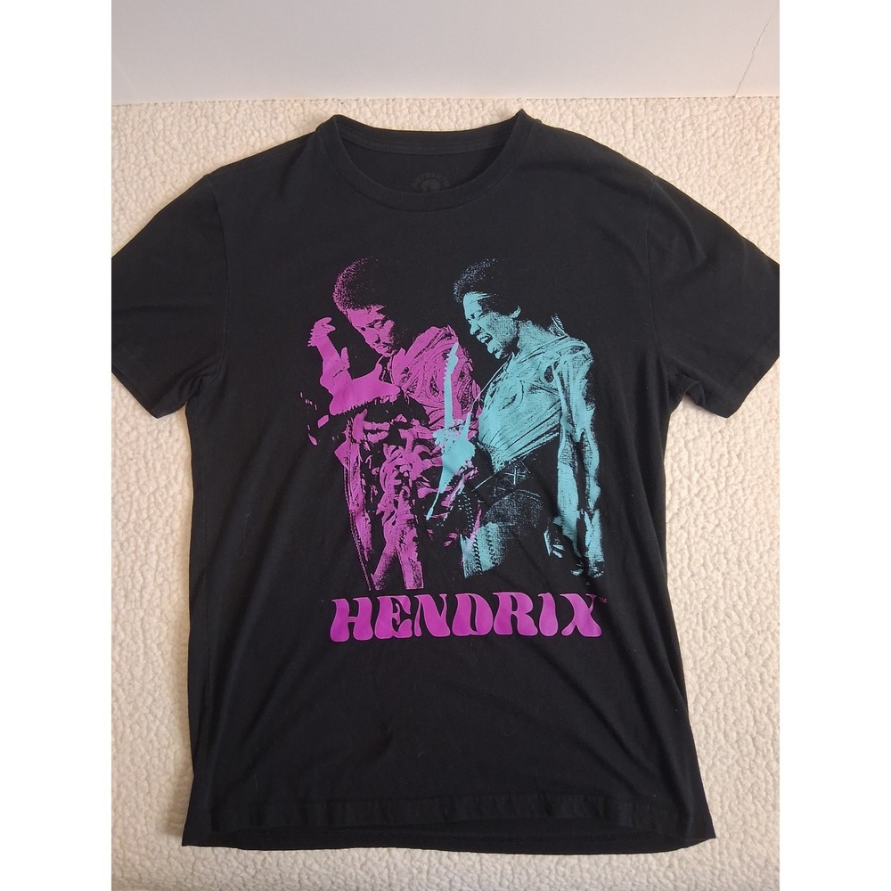 Authentic Jimi Hendrix Graphic T-Shirt Mens Medium Black Neon Pink Teal Rock Tee